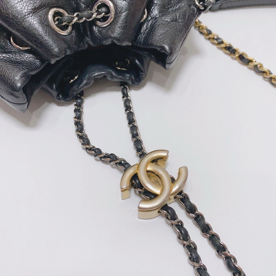 Chanel - Gabrielle Drawstring Bucket Bag - Aged calfskin leather - Black - (mini)