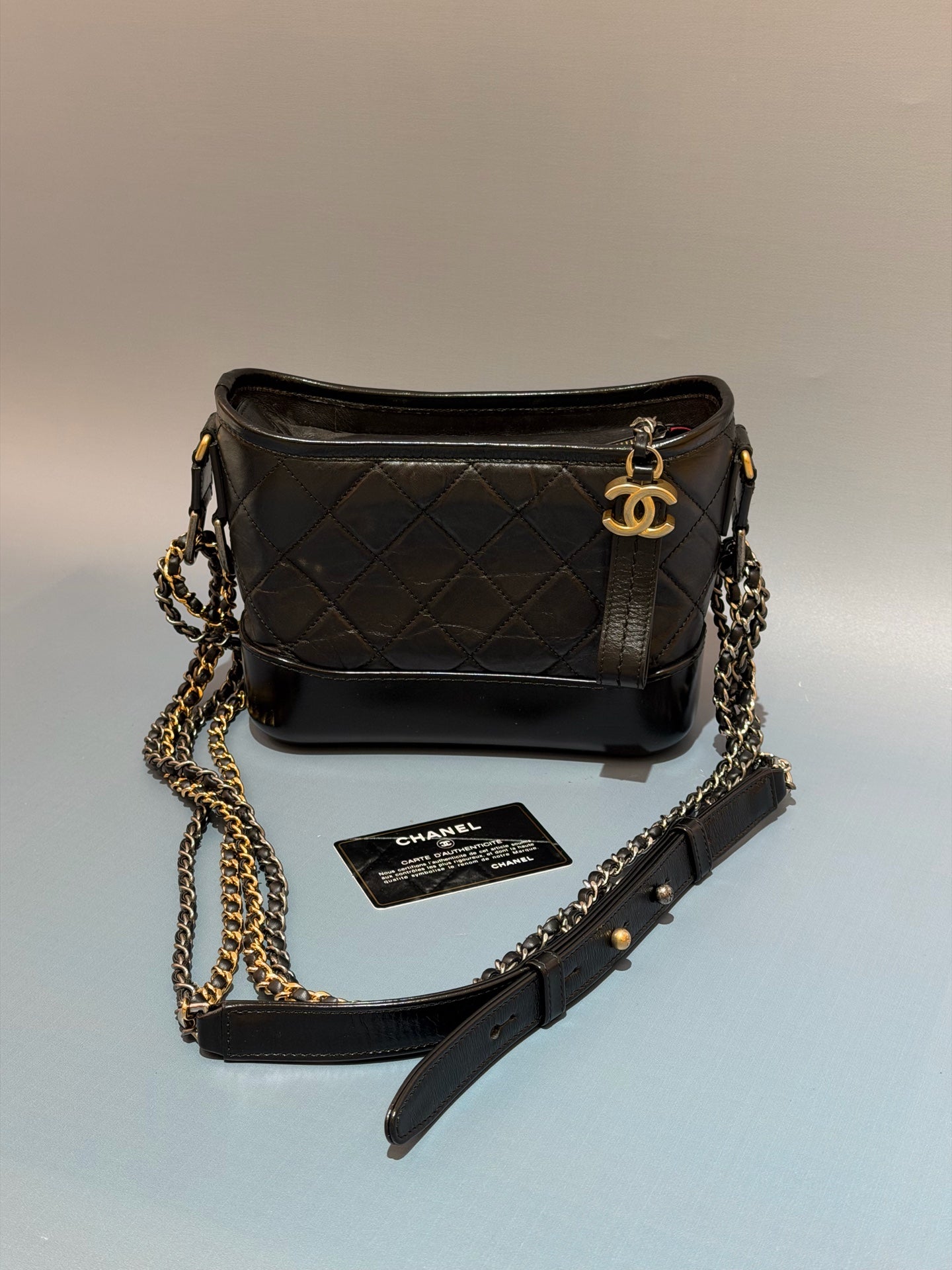 Chanel - Gabrielle Hobo Bag - Aged calfskin and smooth calfskin leather - Black - (Small)