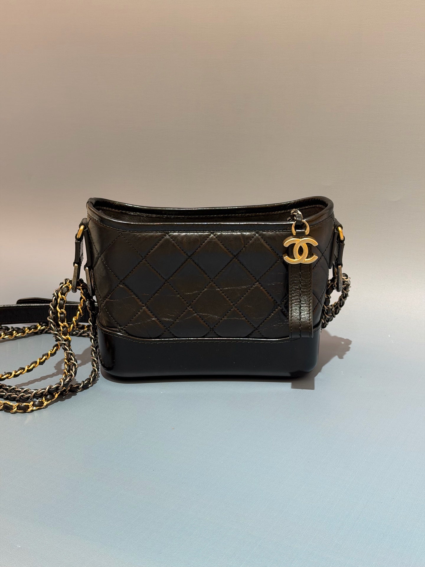 Chanel - Gabrielle Hobo Bag - Aged calfskin and smooth calfskin leather - Black - (Small)
