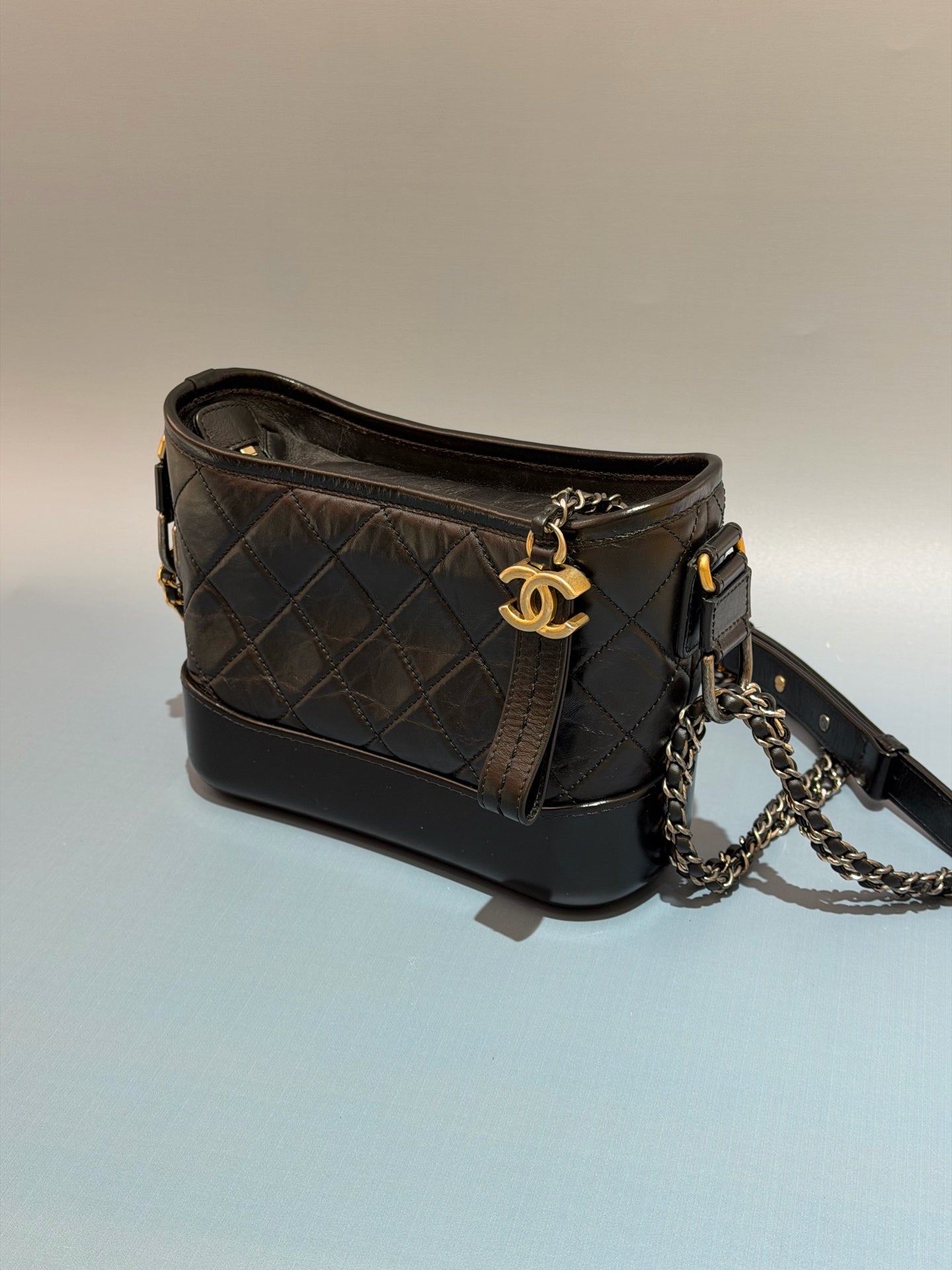 Chanel - Gabrielle Hobo Bag - Aged calfskin and smooth calfskin leather - Black - (Small)