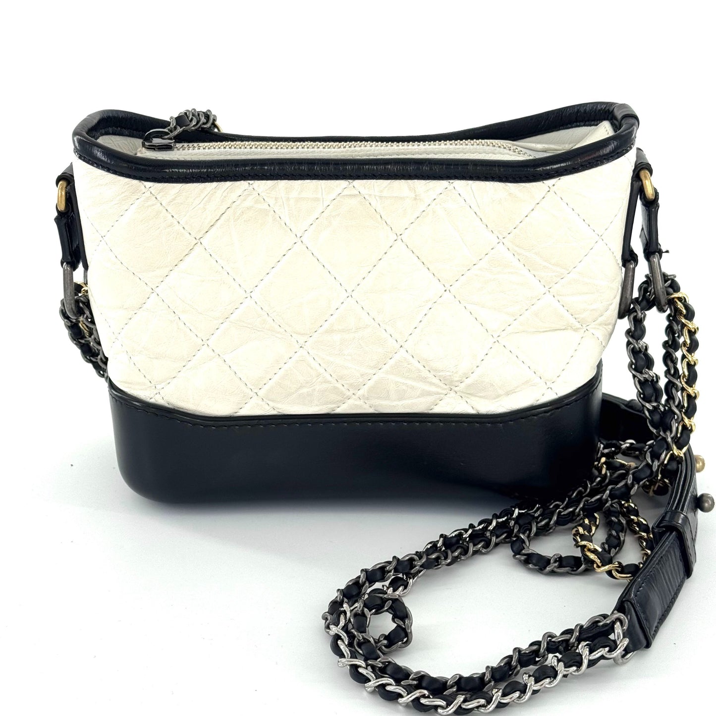 Chanel - Gabrielle Hobo Bag - Aged calfskin leather - Black and White - (small)