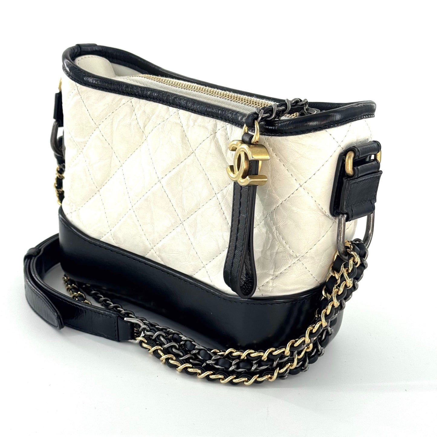 Chanel - Gabrielle Hobo Bag - Aged calfskin leather - Black and White - (small)