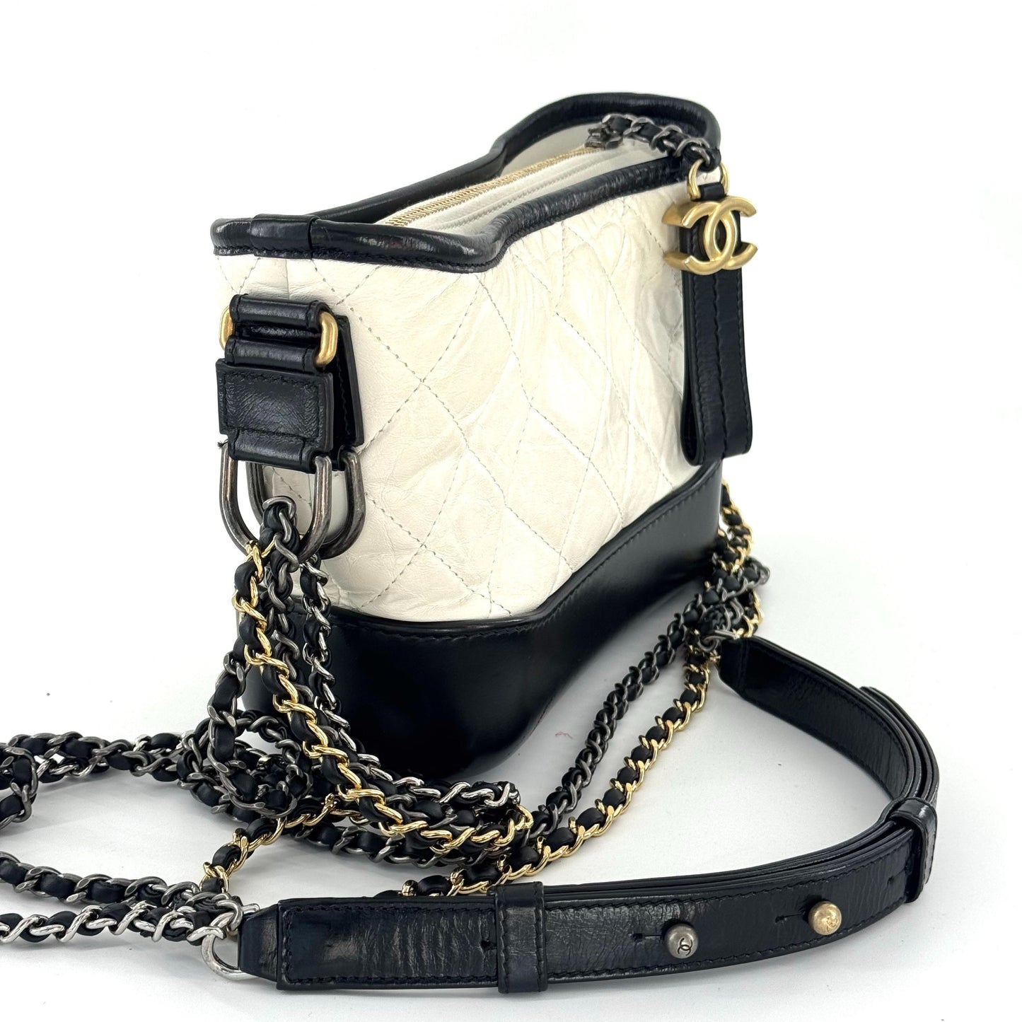 Chanel - Gabrielle Hobo Bag - Aged calfskin leather - Black and White - (small)