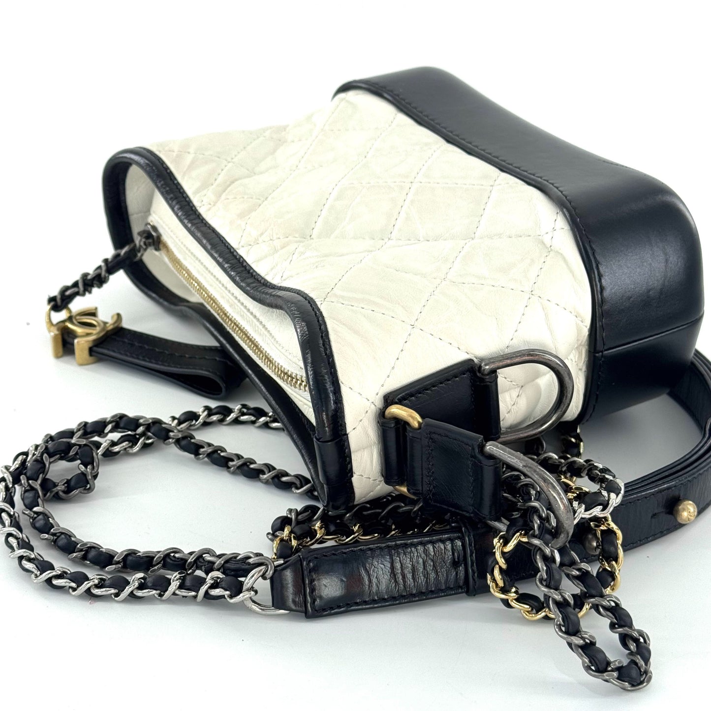 Chanel - Gabrielle Hobo Bag - Aged calfskin leather - Black and White - (small)