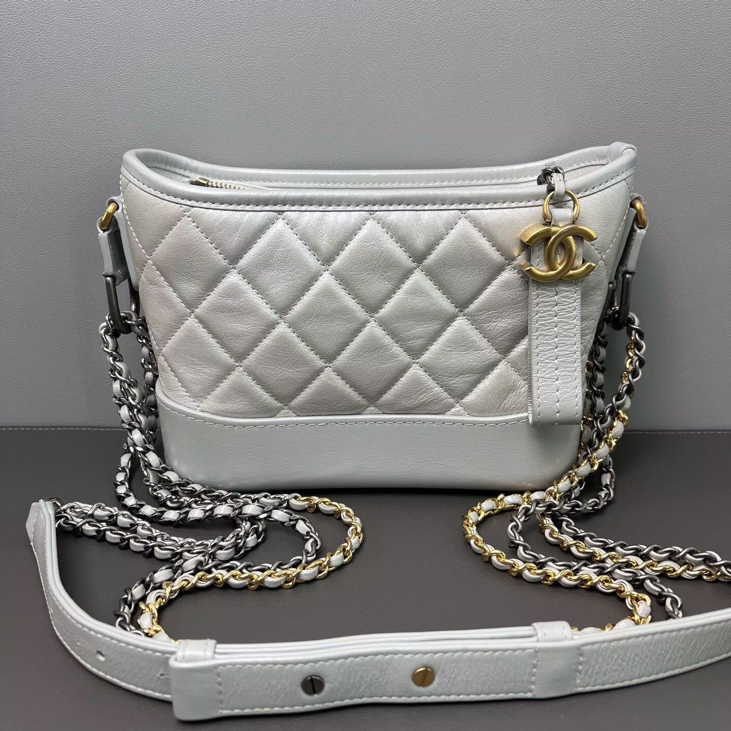 Chanel - Gabrielle Hobo Bag - Calfskin leather - Silver with Mixed-Tone Hardware - (small)