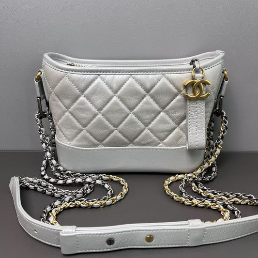 Chanel - Gabrielle Hobo Bag - Calfskin leather - Silver with Mixed-Tone Hardware - (small)