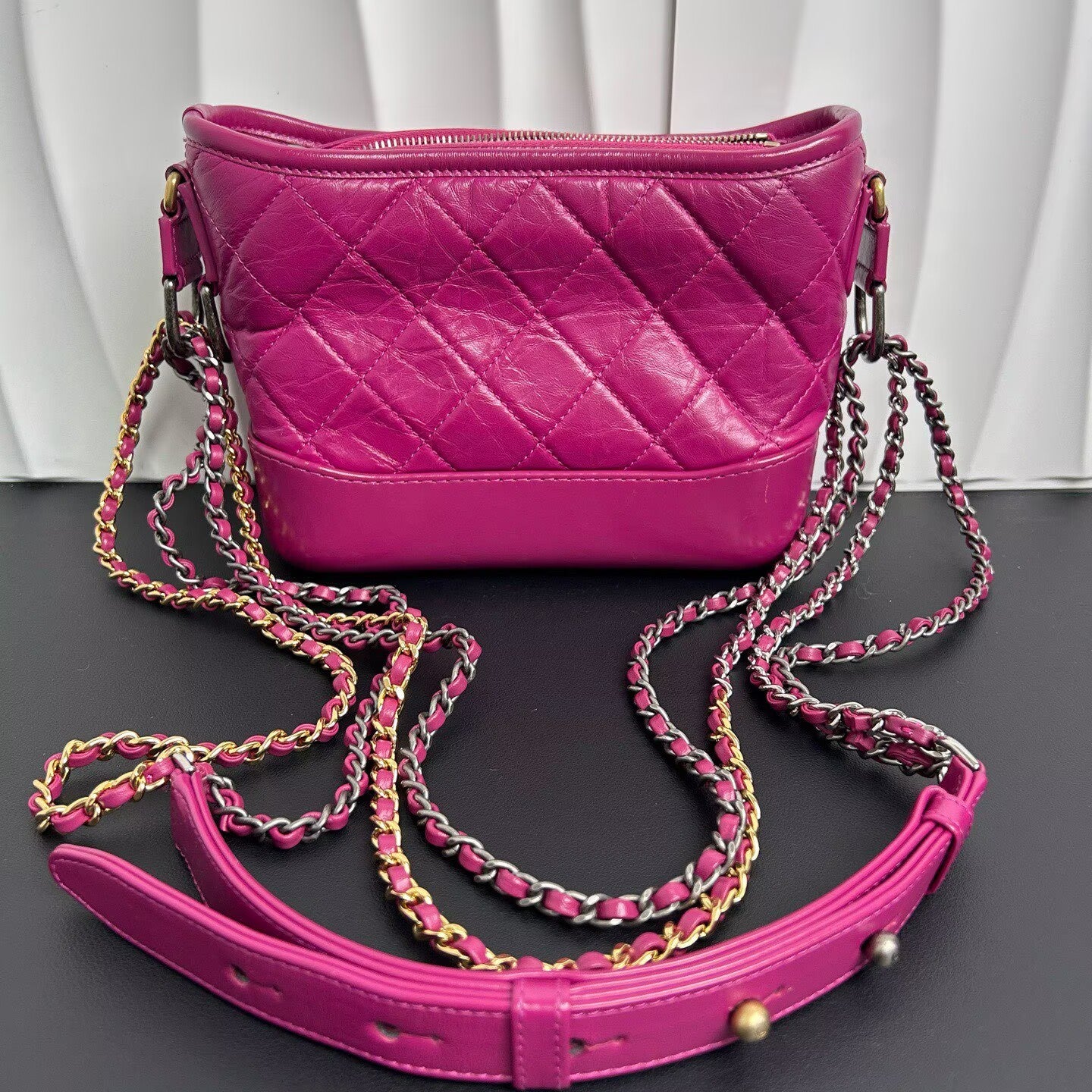 Chanel - Gabrielle Hobo Bag - Quilted cowhide leather - Fuchsia Pink - (small)