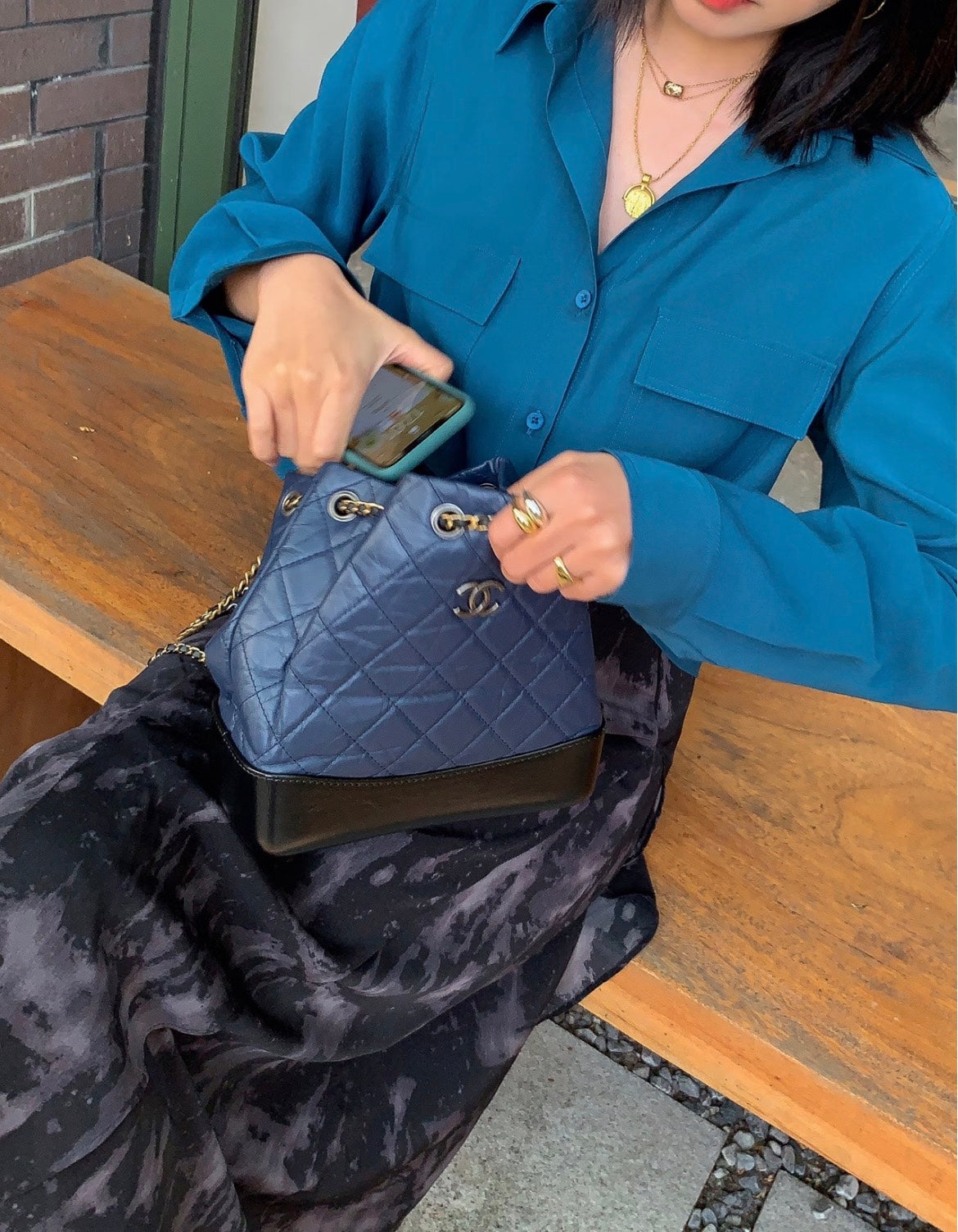 Chanel - Gabrielle - Leather - Navy - (small)