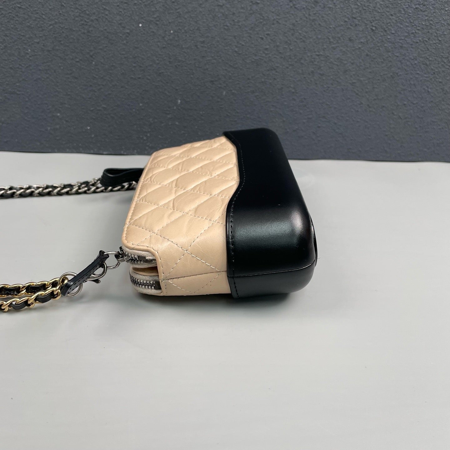 Chanel - Gabrielle Mini Hobo Bag - Aged calfskin leather and smooth calfskin leather - Beige with Black trim and mixed-tone hardware - (mini)