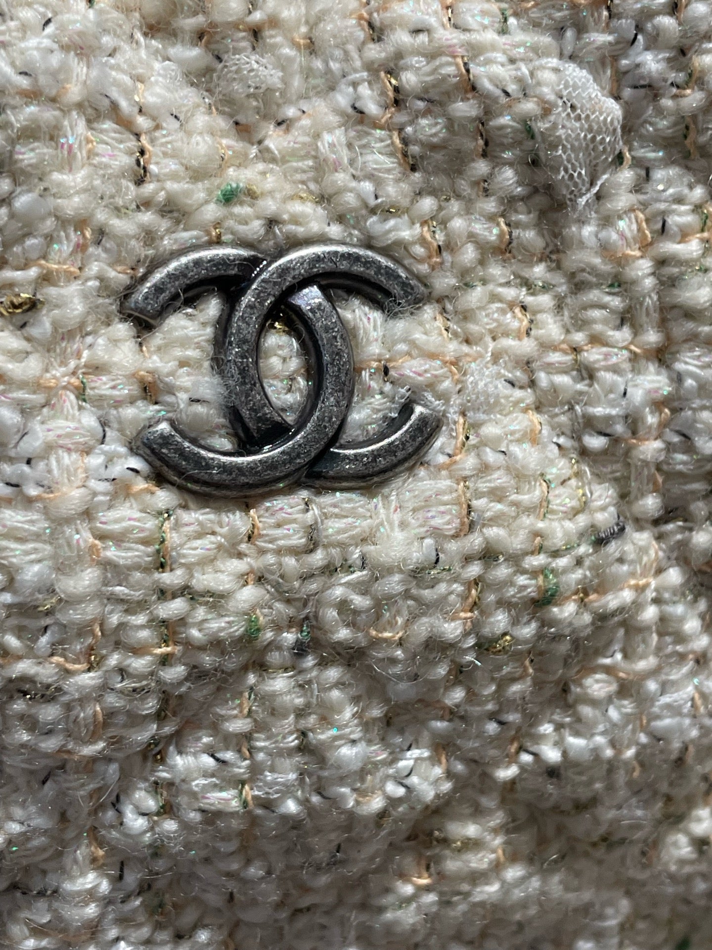 Chanel - Gabrielle Mixed Metal Chain Backpack - Tweed and Calfskin Leather - Milky Yellow (Beige) with Mixed Metal Hardware - (Small)
