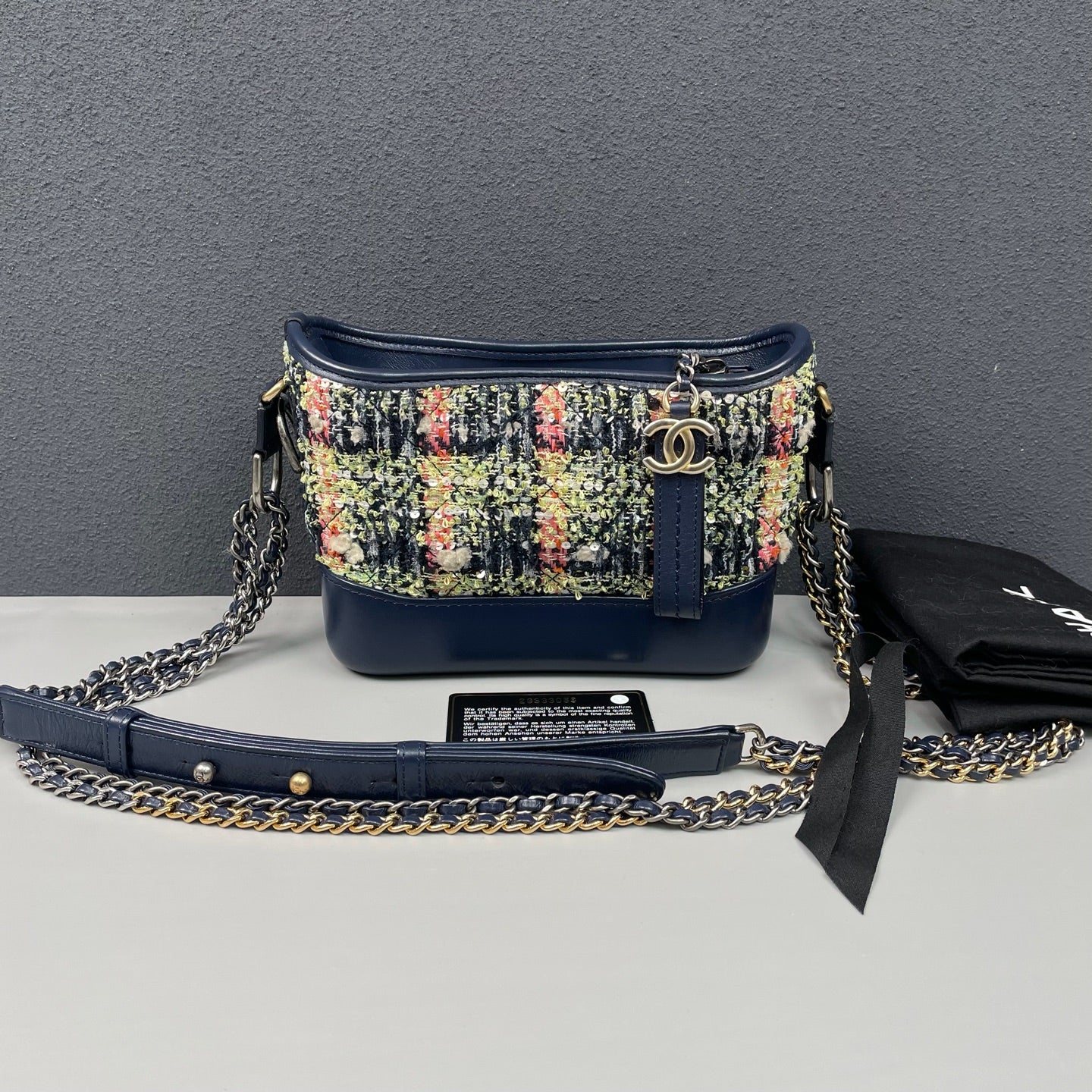 Chanel - Gabrielle Small Hobo Bag - Tweed and calfskin leather - Navy Blue with Multicolour Tweed - (small)