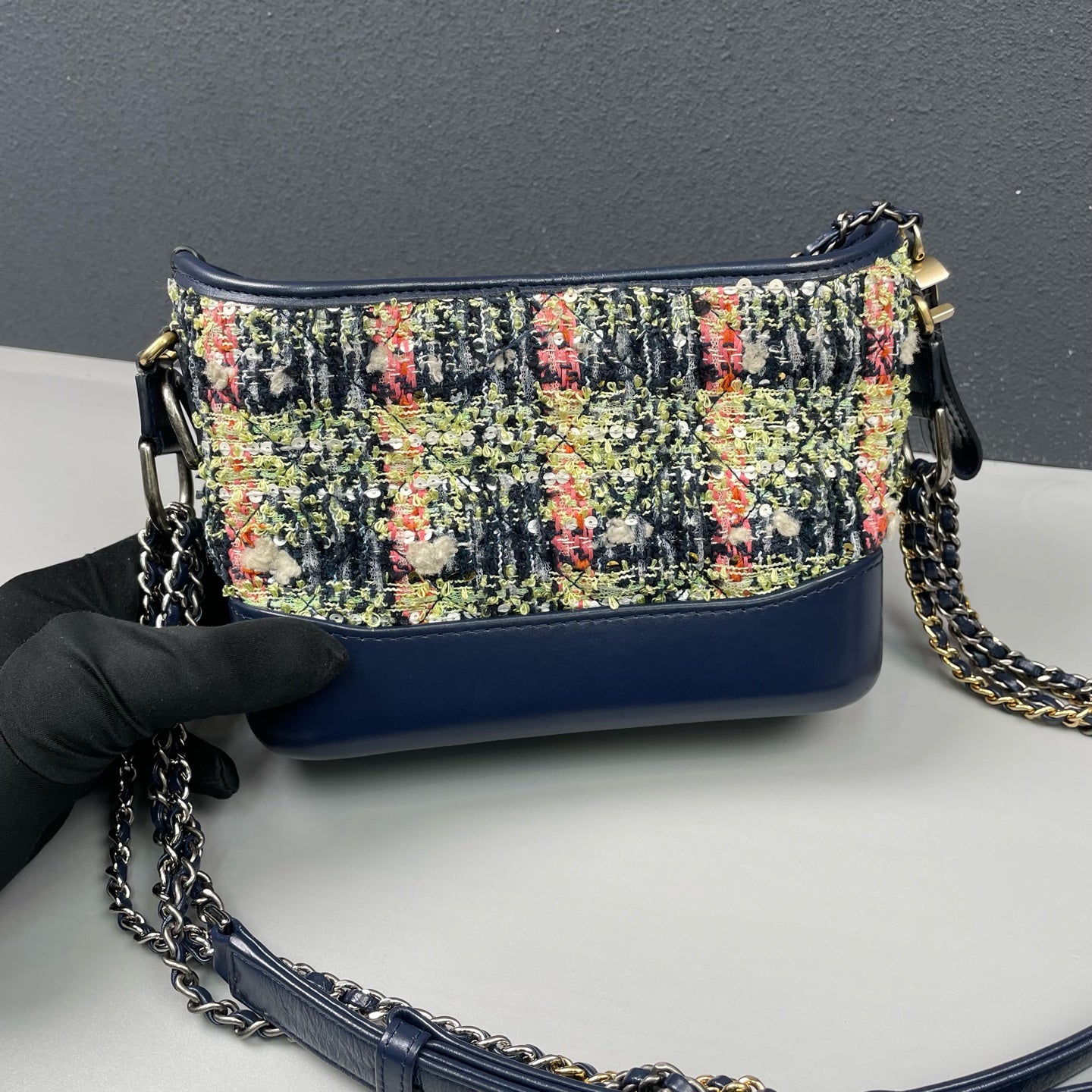 Chanel - Gabrielle Small Hobo Bag - Tweed and calfskin leather - Navy Blue with Multicolour Tweed - (small)