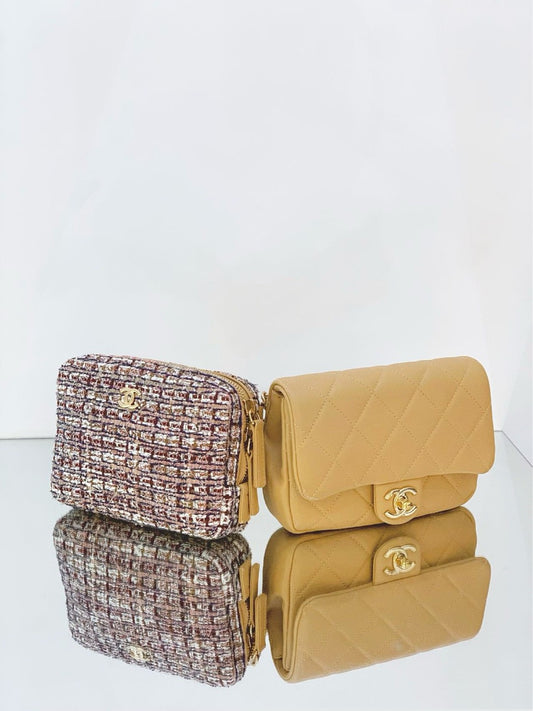 Chanel - Gemini Double Bag - Lambskin leather and Tweed - Beige and Multicolour - (mini)