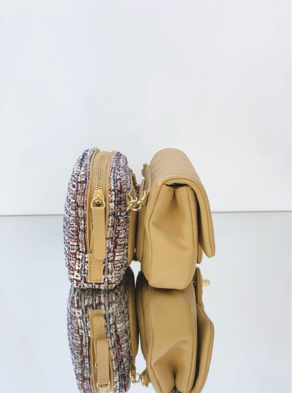 Chanel - Gemini Double Bag - Lambskin leather and Tweed - Beige and Multicolour - (mini)