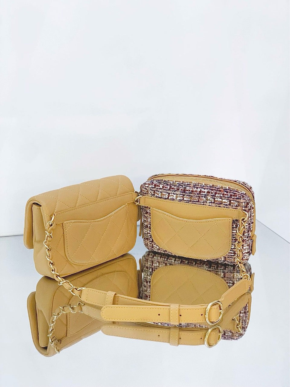 Chanel - Gemini Double Bag - Lambskin leather and Tweed - Beige and Multicolour - (mini)