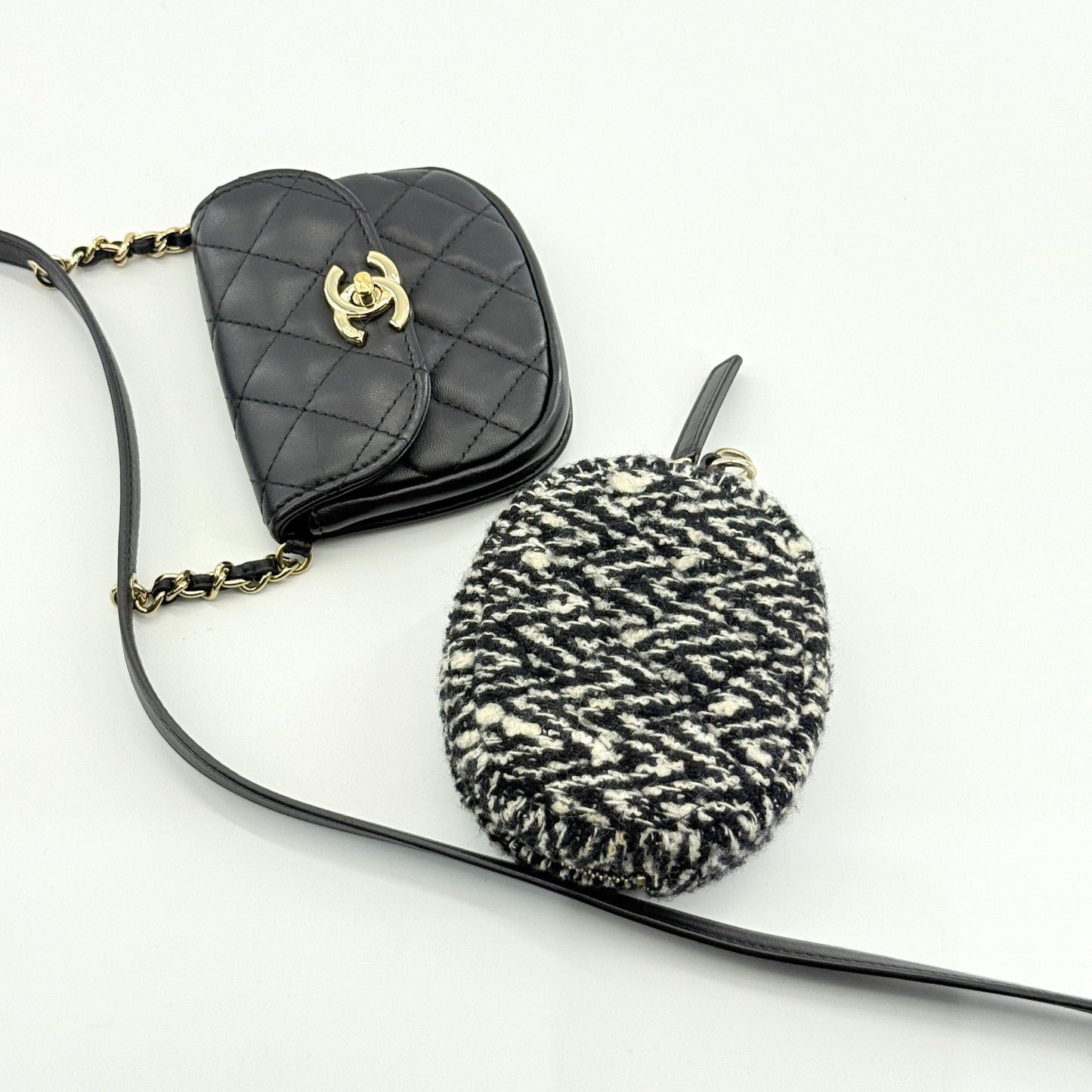 Chanel - Gemini Waist Bag Set with Coin Purse - Lambskin leather and Tweed - Black and White - (mini)