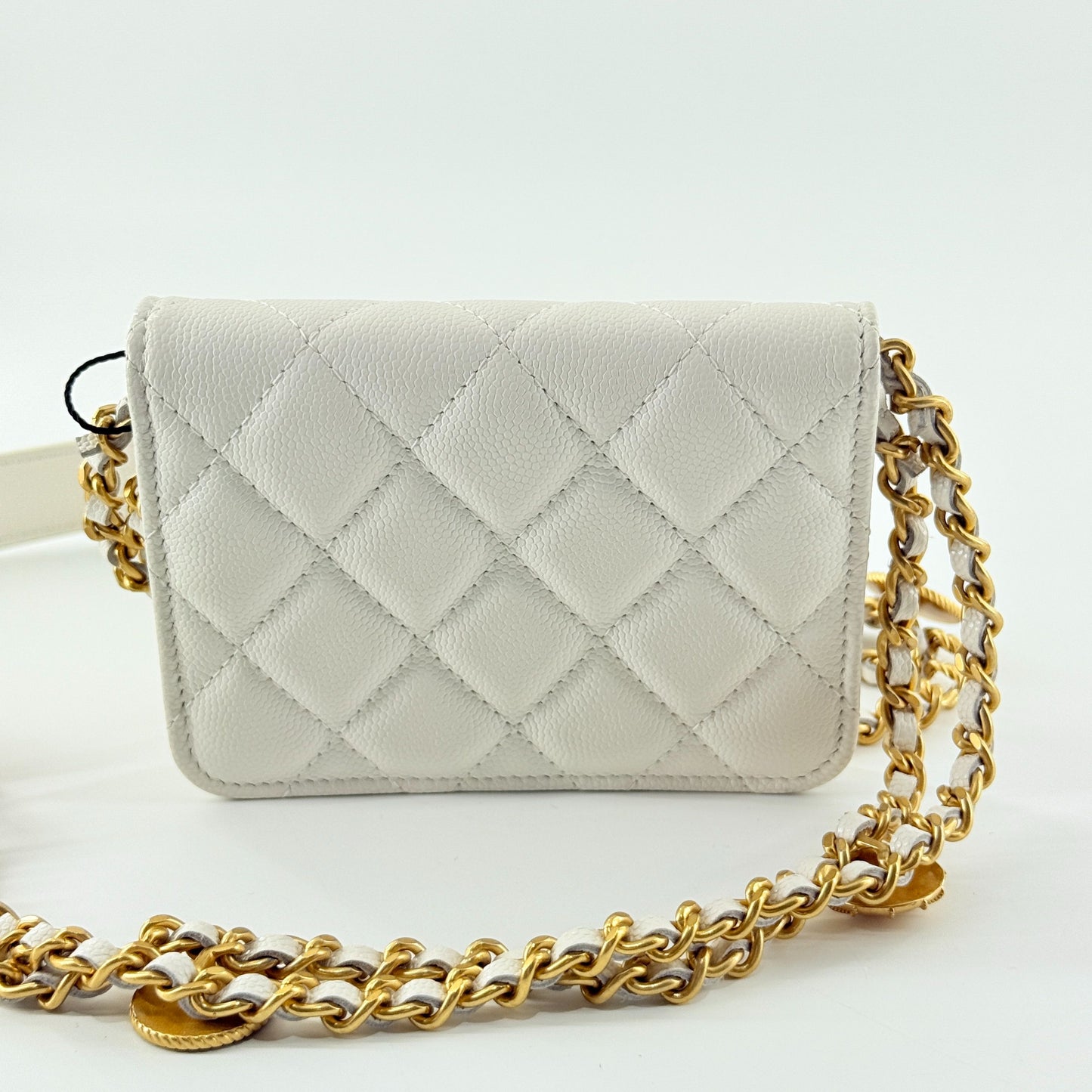 Chanel - Gold Coin WOC (Wallet on Chain) - Grained Calfskin leather - White with Gold-Tone Hardware - (Mini)