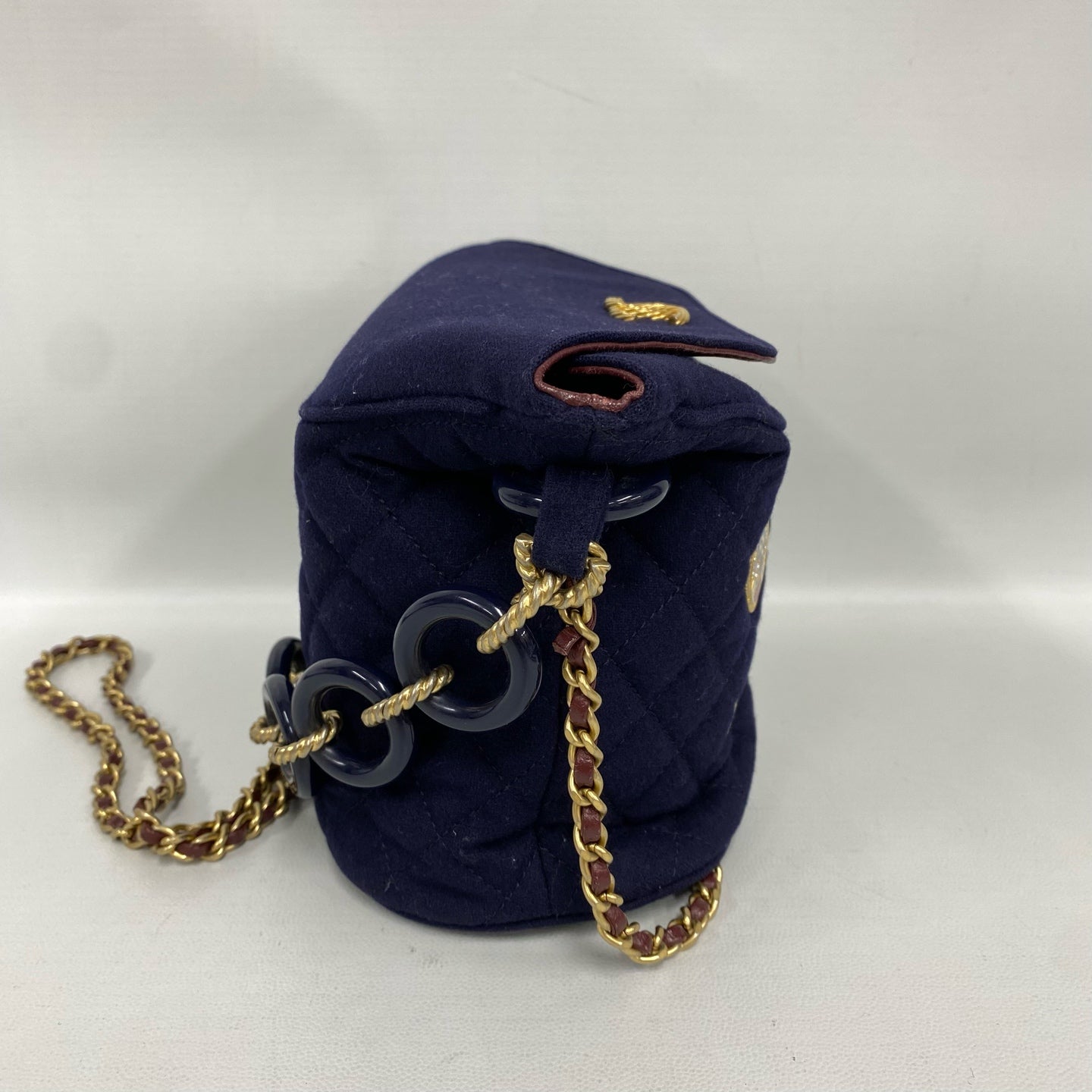 Chanel - Hamburg Series French Fries Bucket Bag - Quilted wool with leather trim - Navy Blue with Gold-Tone Hardware - (mini)