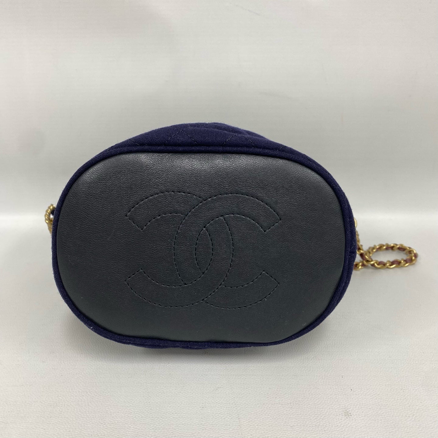 Chanel - Hamburg Series French Fries Bucket Bag - Quilted wool with leather trim - Navy Blue with Gold-Tone Hardware - (mini)