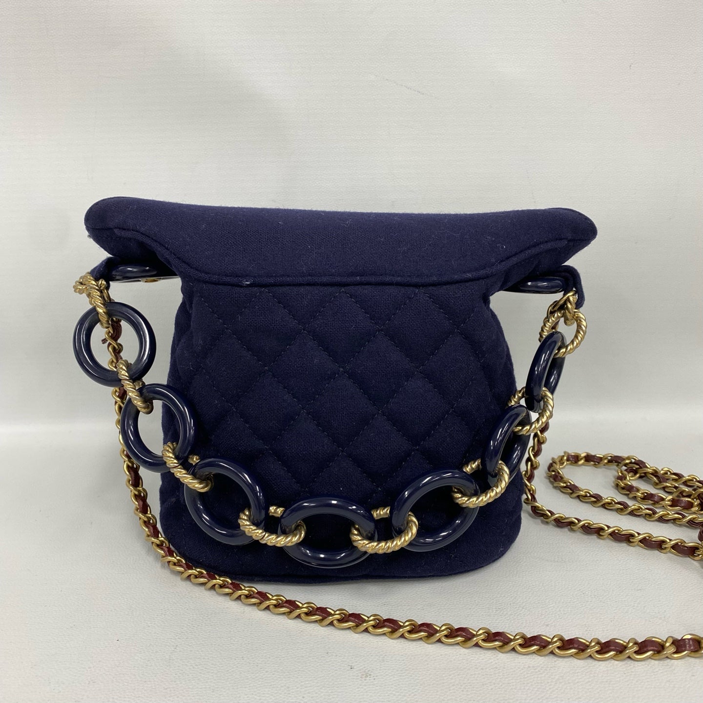 Chanel - Hamburg Series French Fries Bucket Bag - Quilted wool with leather trim - Navy Blue with Gold-Tone Hardware - (mini)
