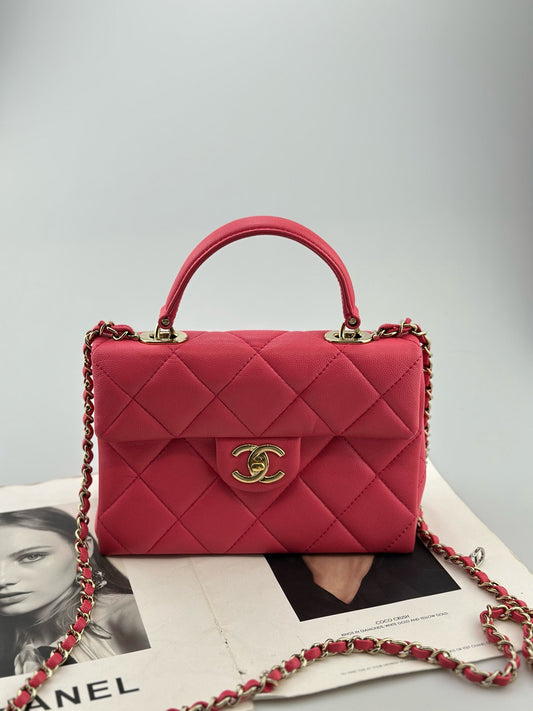 Chanel - Kelly Handle Flap Bag - Grained calfskin leather - Pink - (mini)