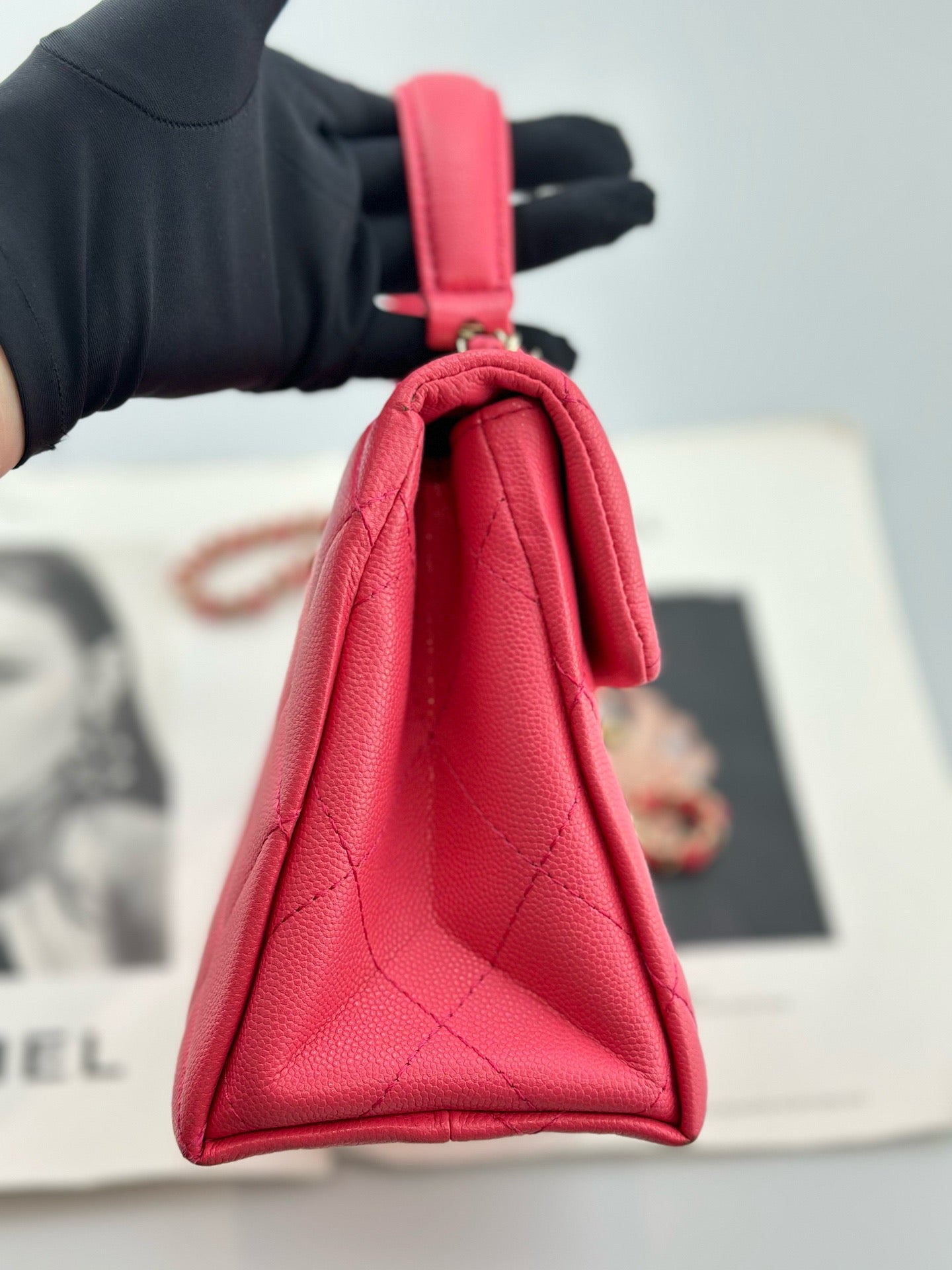 Chanel - Kelly Handle Flap Bag - Grained calfskin leather - Pink - (mini)