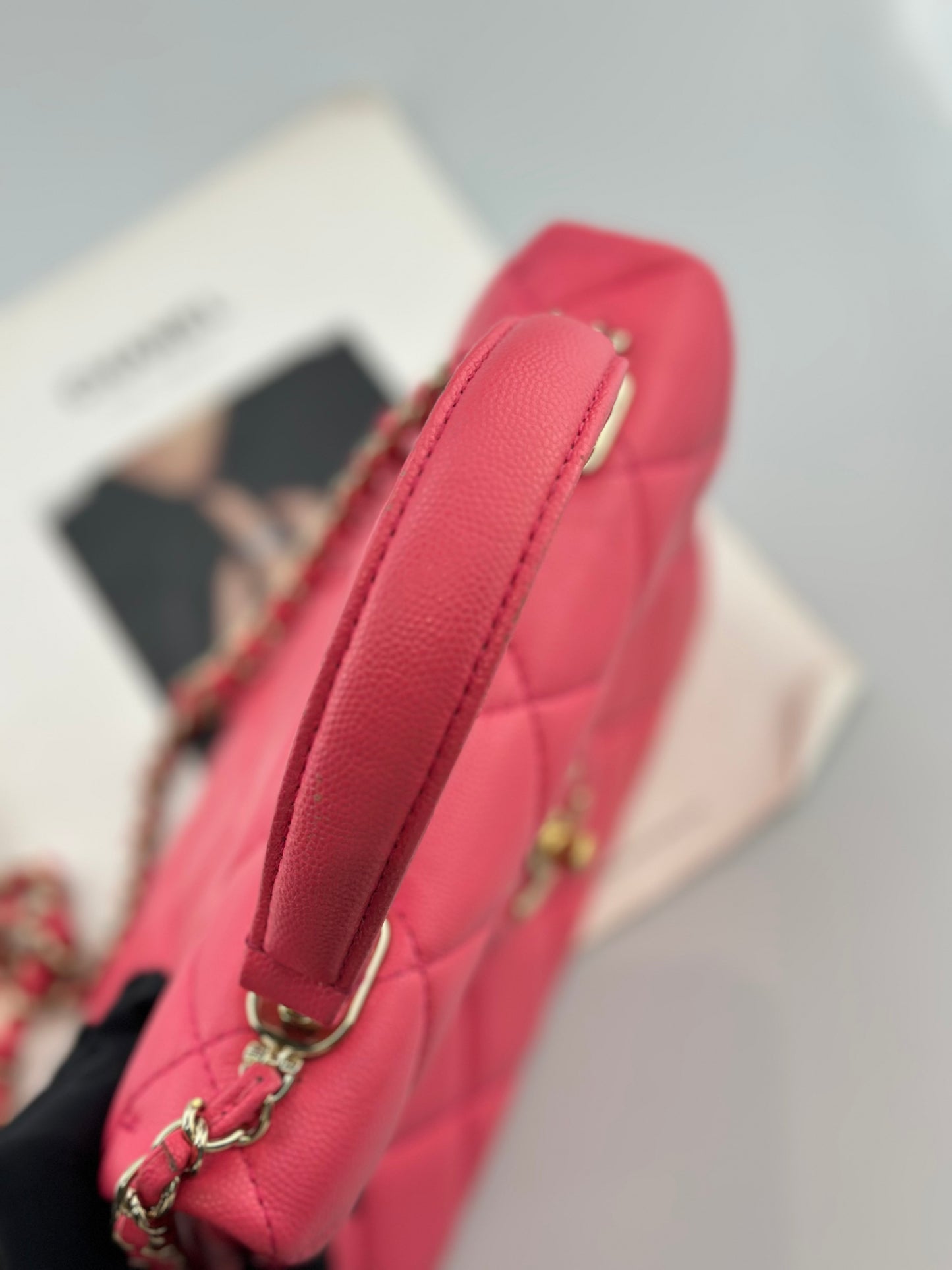 Chanel - Kelly Handle Flap Bag - Grained calfskin leather - Pink - (mini)