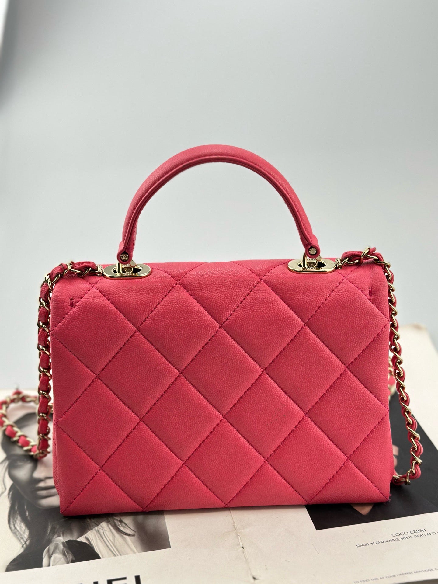 Chanel - Kelly Handle Flap Bag - Grained calfskin leather - Pink - (mini)