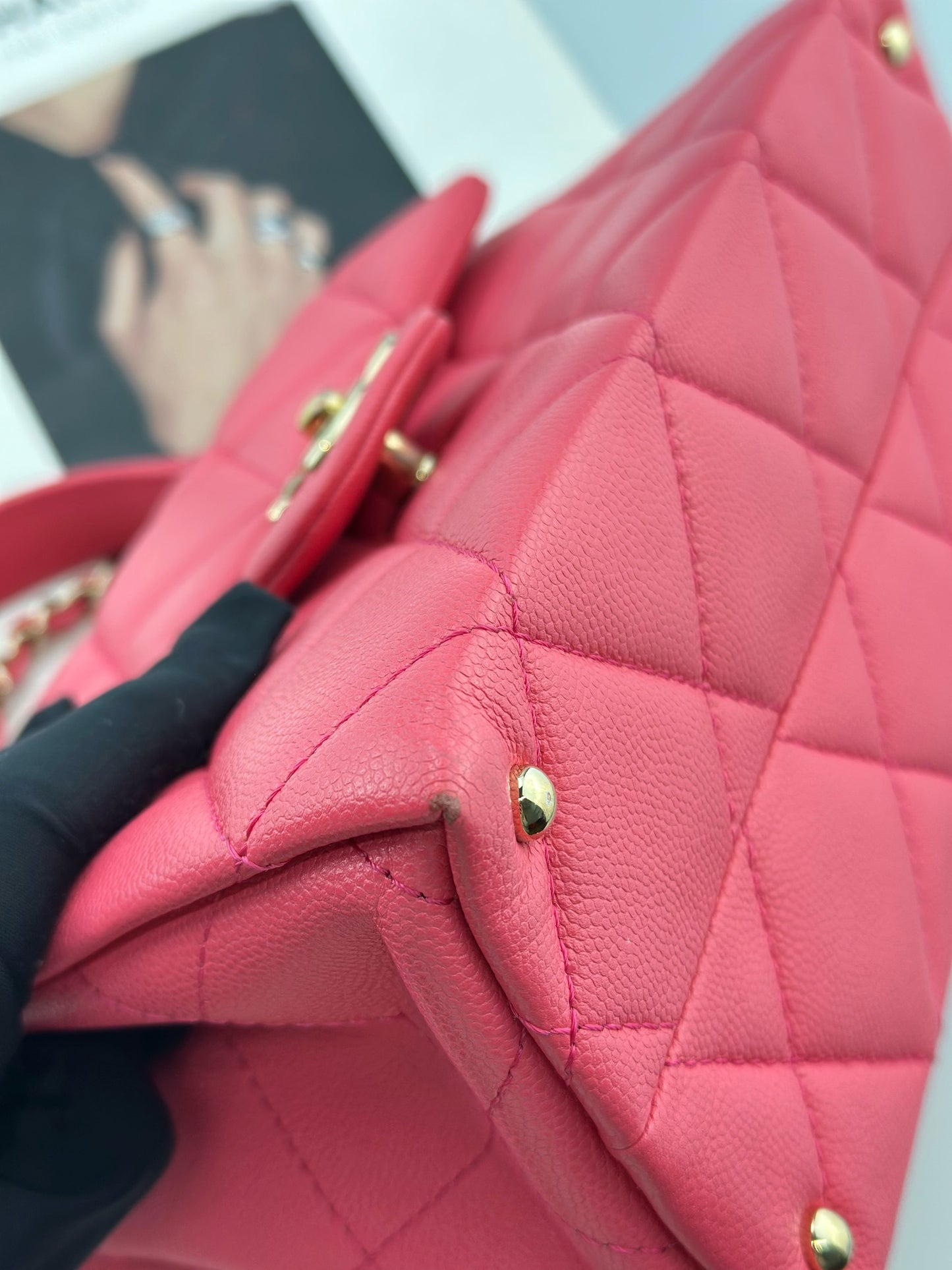 Chanel - Kelly Handle Flap Bag - Grained calfskin leather - Pink - (mini)
