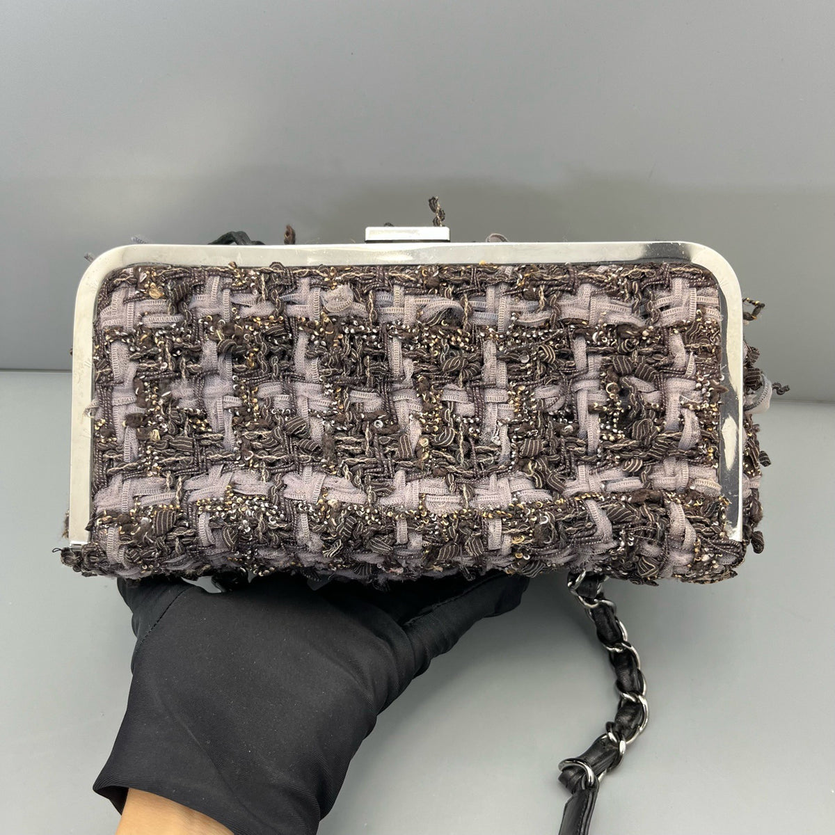 Chanel - Kiss-lock Box Bag - Tweed - Purple - (small)