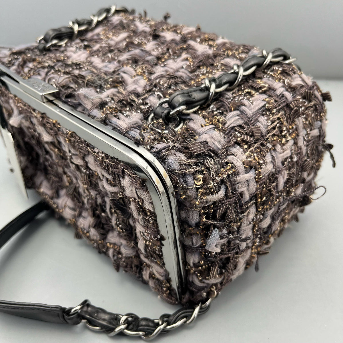 Chanel - Kiss-lock Box Bag - Tweed - Purple - (small)