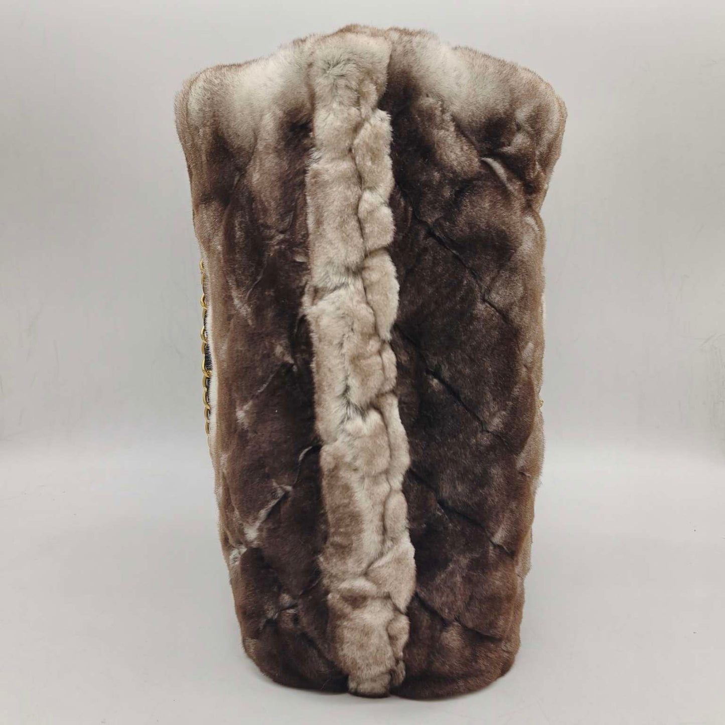 Chanel - Large Tote Bag with Pouch - Rabbit fur and Polyamide nylon with leather trim - Brown, Beige, and Black with Gold-Tone Hardware - (large)