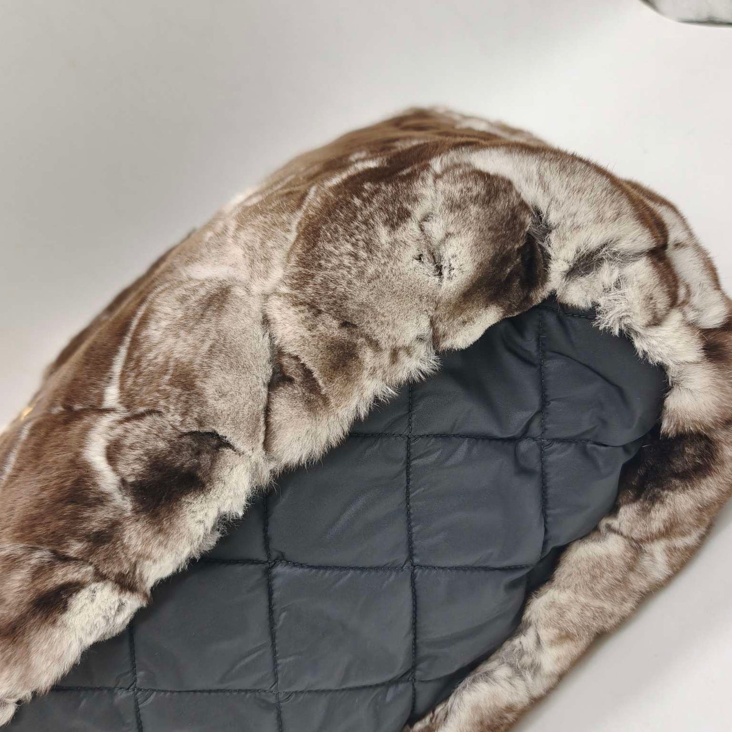 Chanel - Large Tote Bag with Pouch - Rabbit fur and Polyamide nylon with leather trim - Brown, Beige, and Black with Gold-Tone Hardware - (large)
