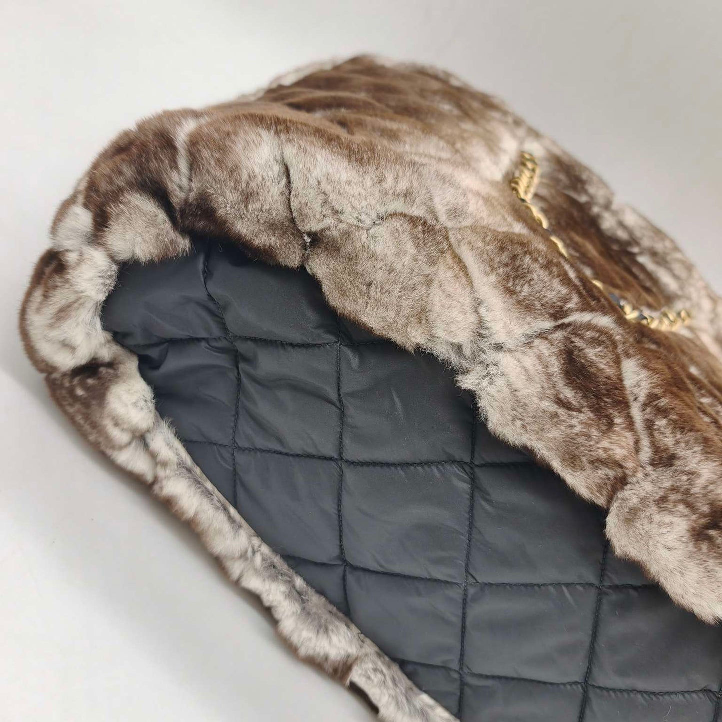 Chanel - Large Tote Bag with Pouch - Rabbit fur and Polyamide nylon with leather trim - Brown, Beige, and Black with Gold-Tone Hardware - (large)