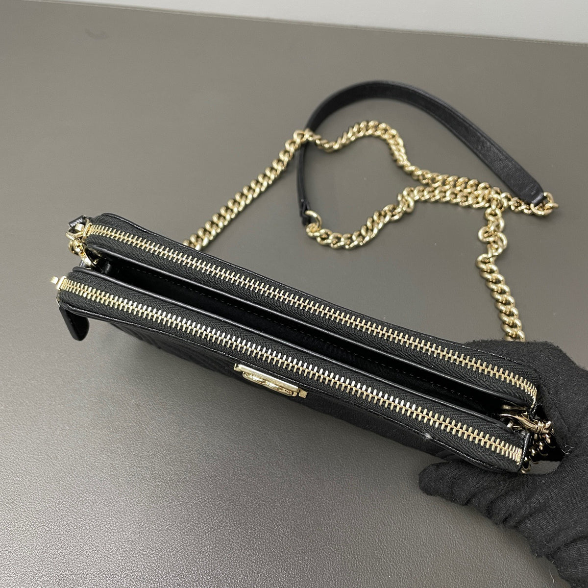 Chanel - Le Boy Clutch with Chain - Leather - Black - (Small)