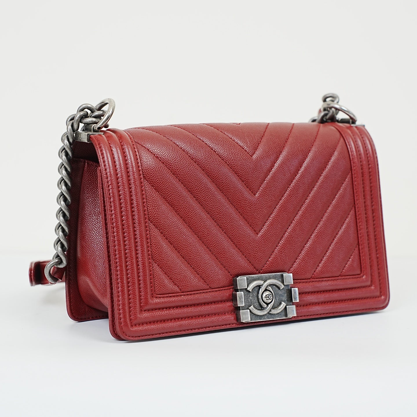 Chanel - Le Boy - Leather - Burgundy - (Medium)