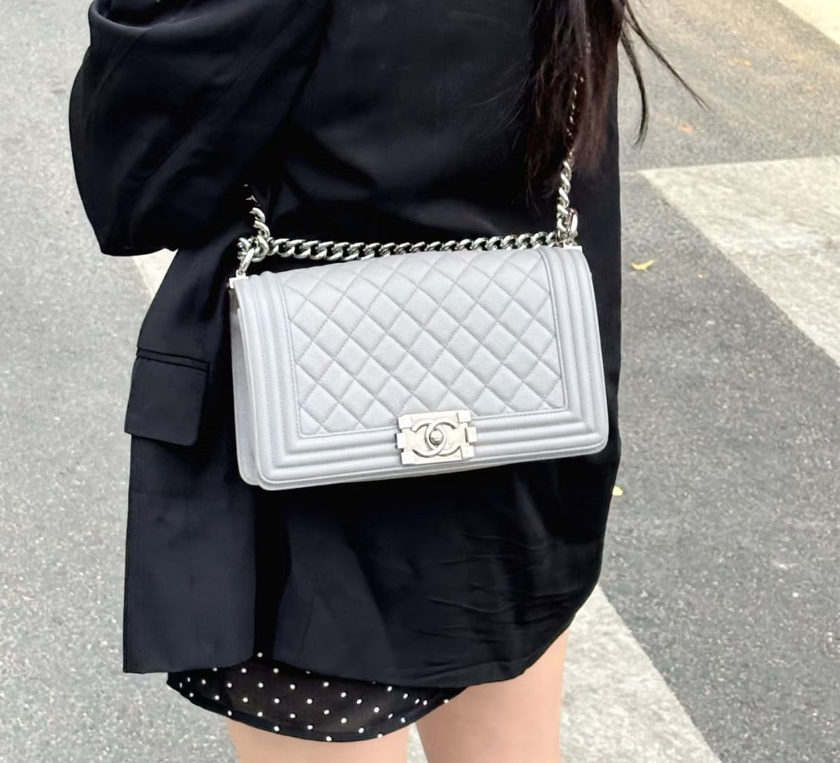 Chanel - Le Boy - Leather - Grey - (medium)
