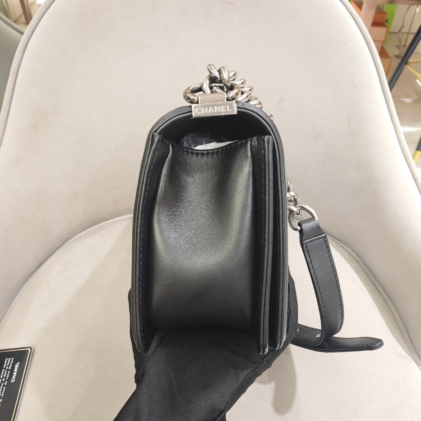 Chanel - Le Boy (Medium) - Goatskin leather with crystal embellishments - Black - (Medium)