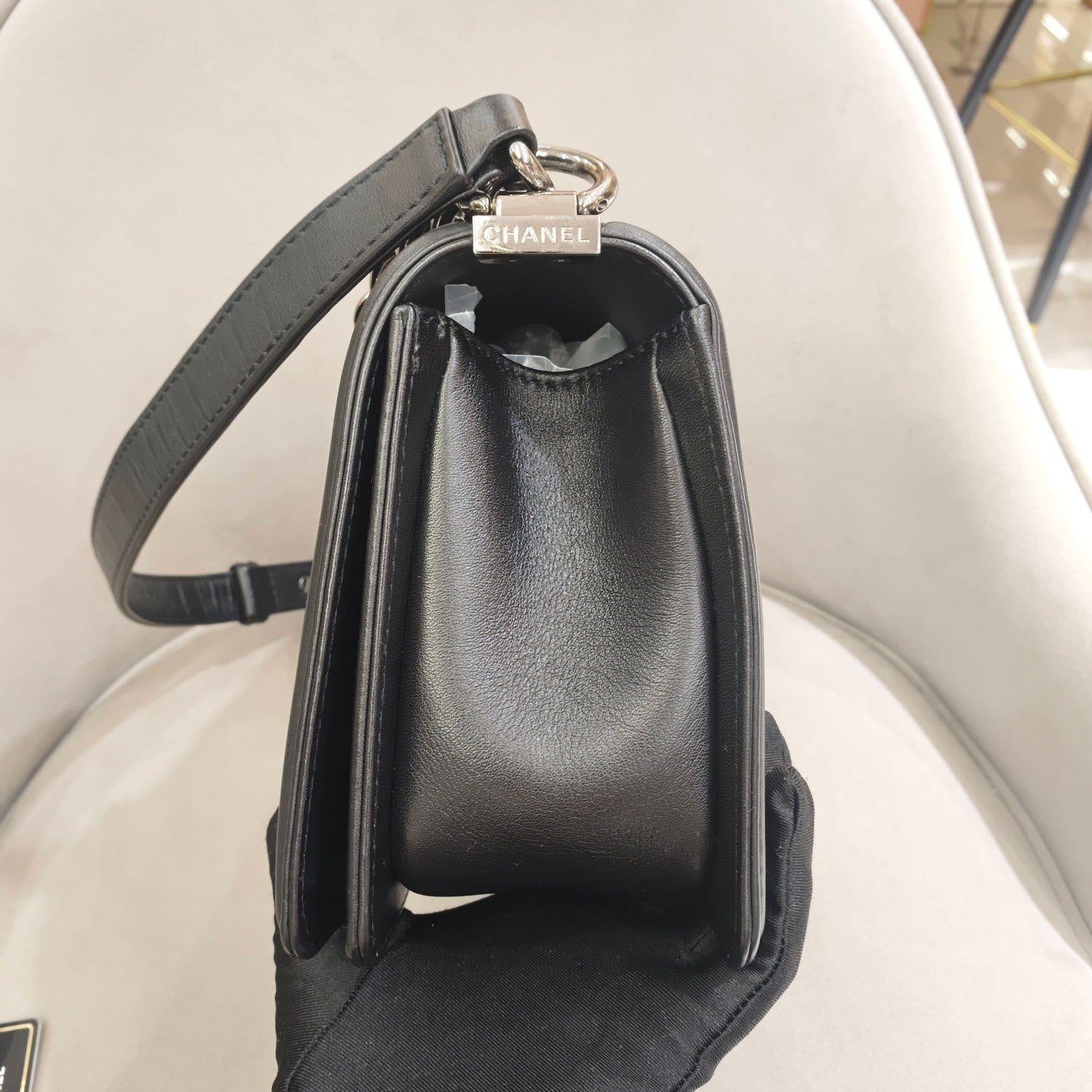 Chanel - Le Boy (Medium) - Goatskin leather with crystal embellishments - Black - (Medium)