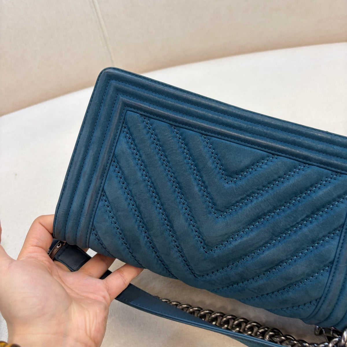 Chanel - Le Boy Medium - Velvet - Blue - (medium)