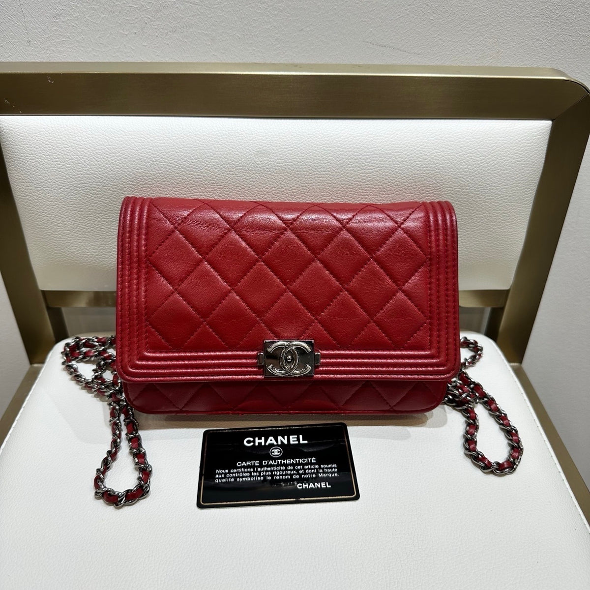 Chanel - Le Boy Wallet on Chain - Leather - Red - (small)