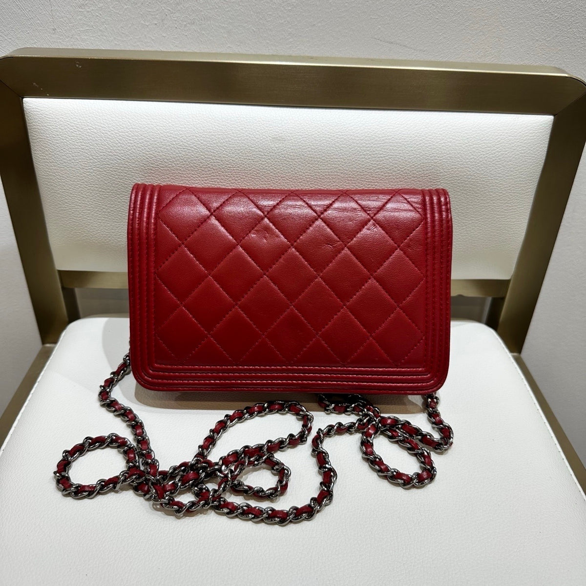 Chanel - Le Boy Wallet on Chain - Leather - Red - (small)