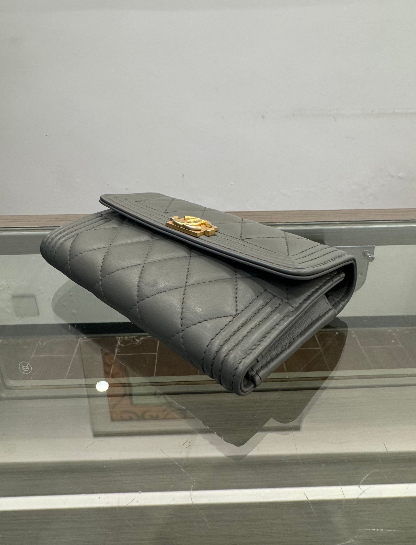 Chanel - Leboy Wallet Card Holder - Lambskin leather - Grey - (mini)
