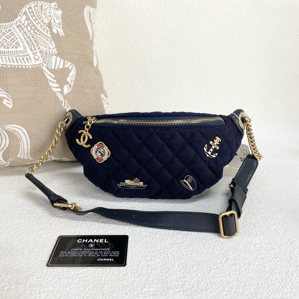 Chanel - Limited Edition Badge Belt Bag - Cloth - Navy - (Small)