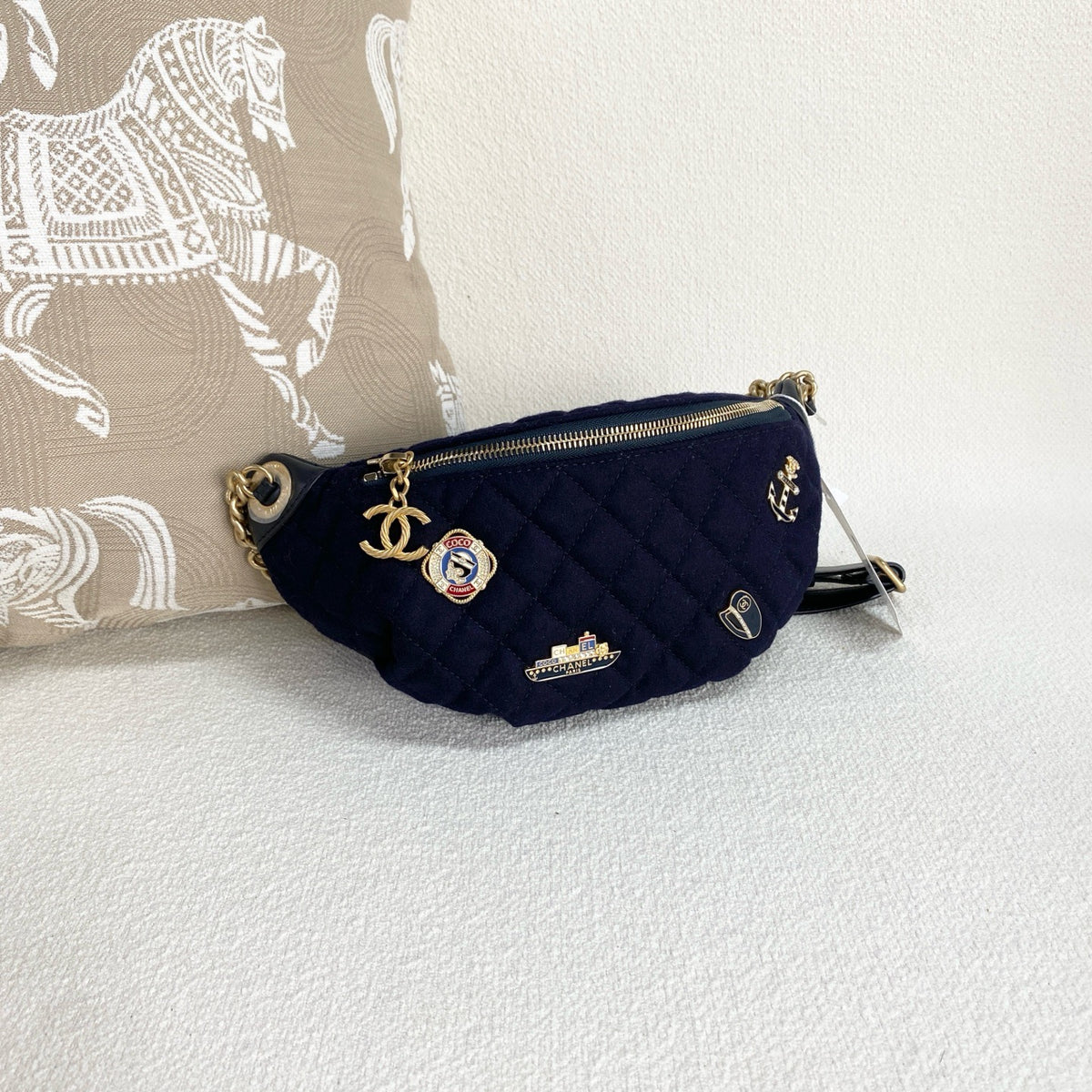 Chanel - Limited Edition Badge Belt Bag - Cloth - Navy - (Small)