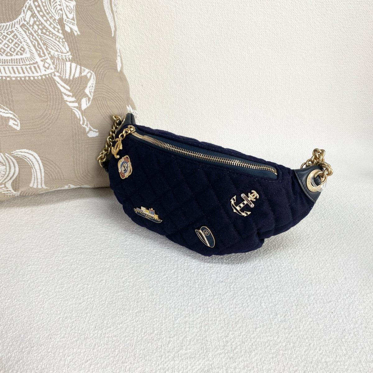 Chanel - Limited Edition Badge Belt Bag - Cloth - Navy - (Small)