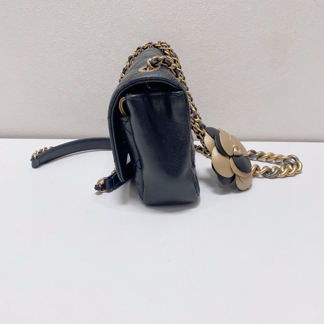 Chanel - Limited Edition Camellia Mini Rectangular Flap Bag - Lambskin leather - Black - (mini)