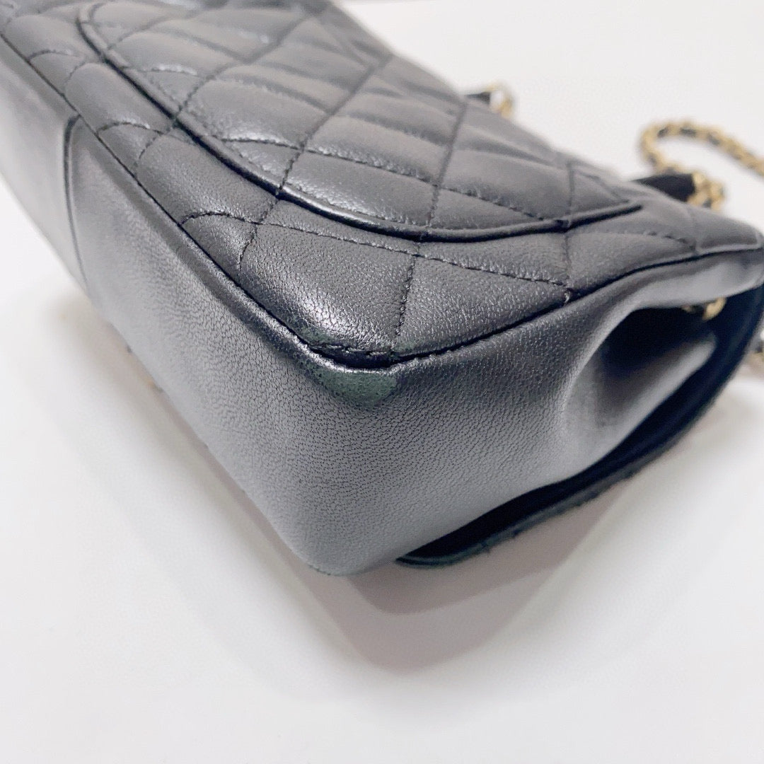 Chanel - Limited Edition Camellia Mini Rectangular Flap Bag - Lambskin leather - Black - (mini)
