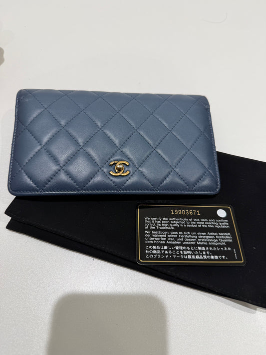 Chanel - Long Wallet - Leather - Blue