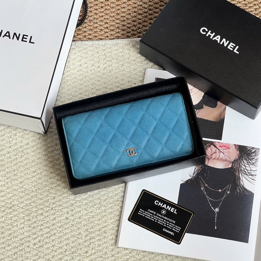 Chanel - Long Wallet - Leather - Blue - (Other)